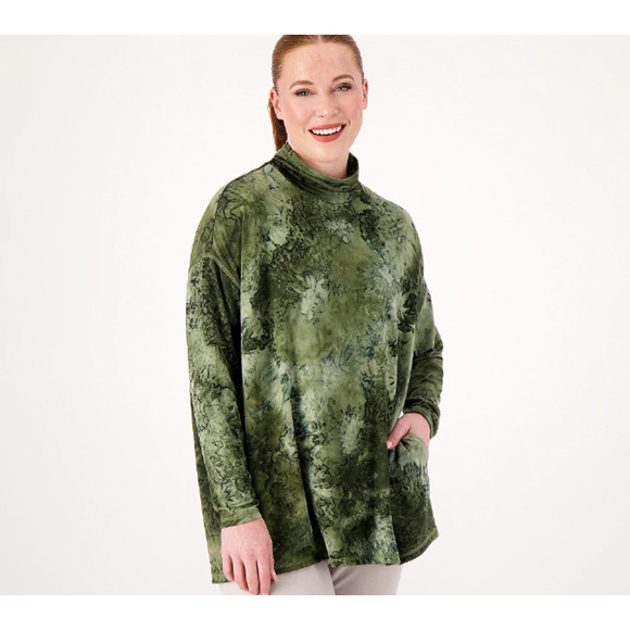 A566546 LOGO Lounge by Lori Goldstein Tie Dye Drop Shoulder Top Seaweed L - Picture 5 of 6